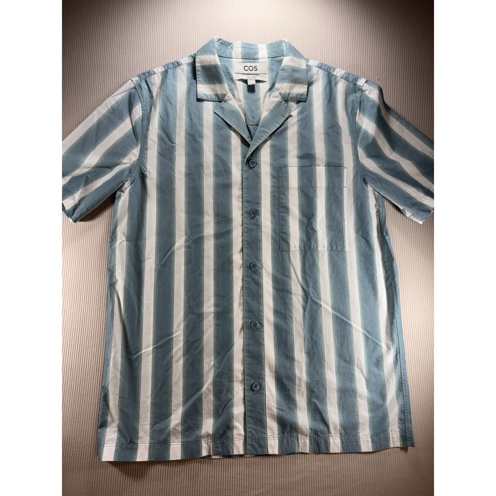 COS Men's Short Sleeve Relaxed‎ Fit Camp Shirt Blue/White EUR XS = S/M